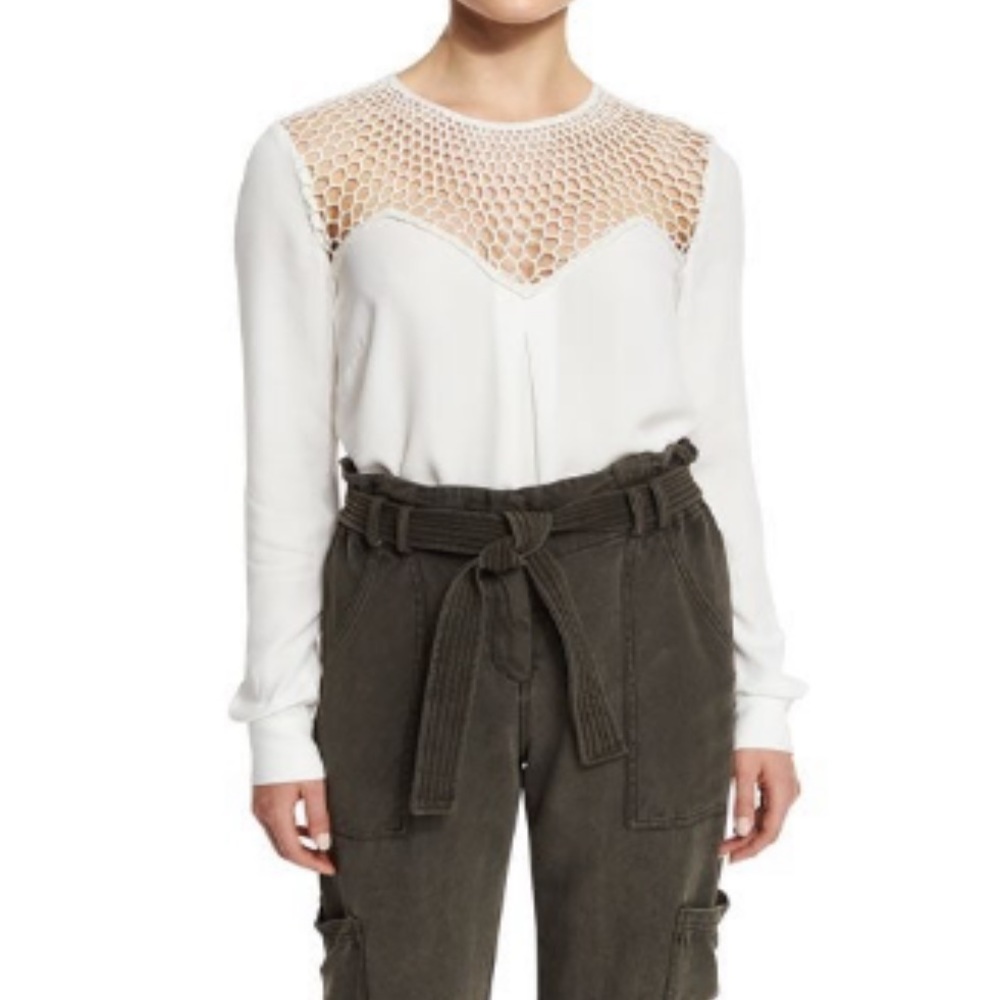 A.L.C. Sian Crochet Crepe Top Size 4 - Picture 1 of 6